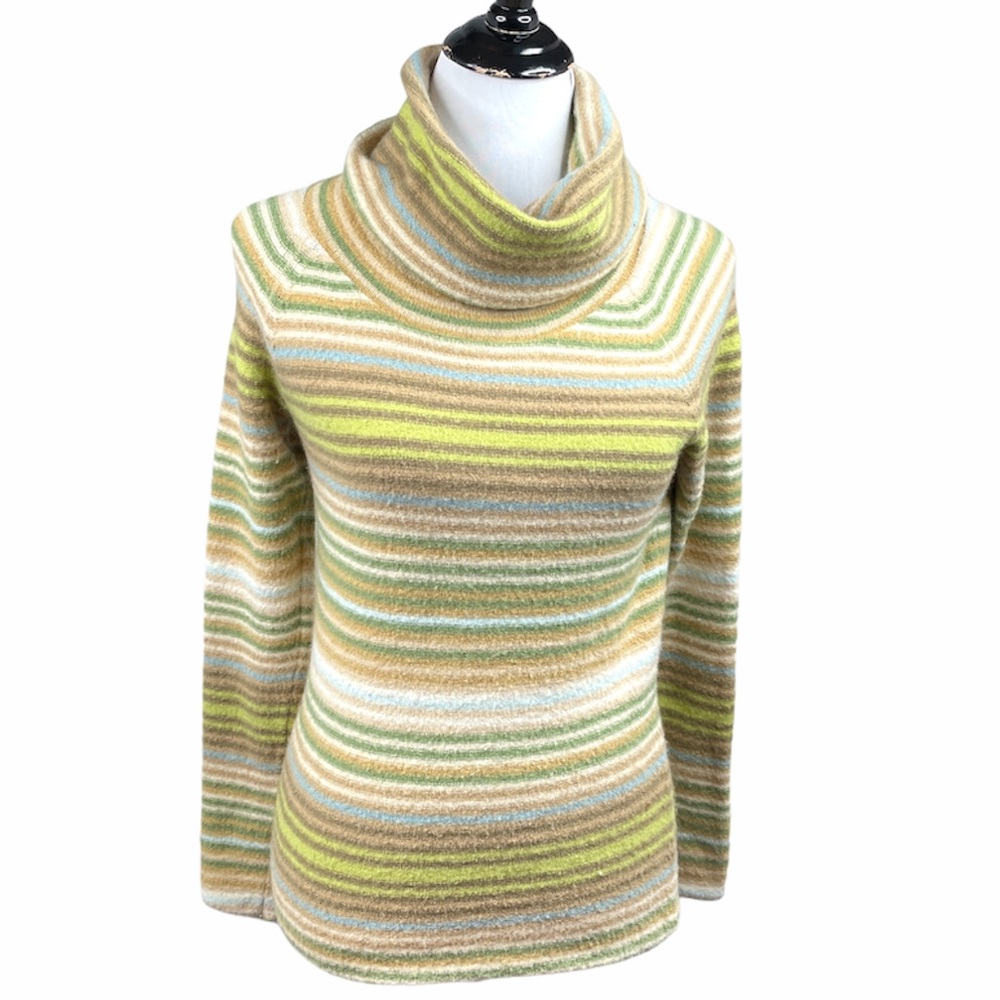 Gap Striped Cowl Neck Sweater, Green, Medium